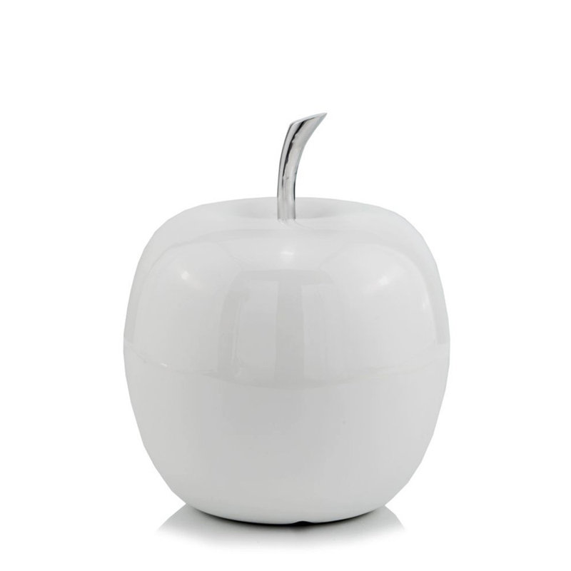 Annebelle Aluminum Decorative Apple Tabletop Sculpture, 8" H x 6" W x 6" D, White