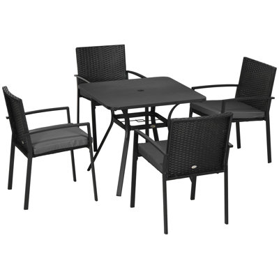 Wicker and Steel Patio Dining Set Table,