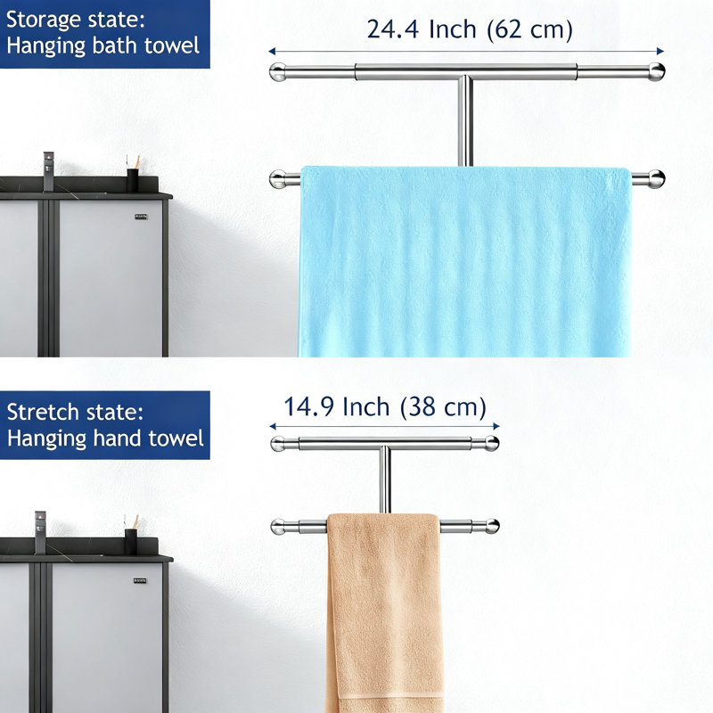 Porte-serviettes sur pied avec base en marbre lesté, support à serviettes de salle de bain réglable en hauteur et plus grand, 2 niveaux, (finition brossée)