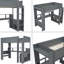 Lit mezzanine en bois avec bureau, tablettes multiples, DEL et station de charge, gris foncé-1628710467