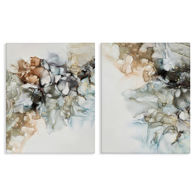 Abstract Alcohol Ink Blue Copper  2 PC Canvas Wall Art Set by Incado