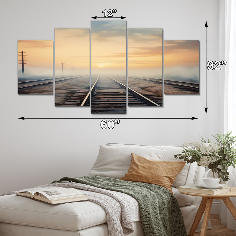 Train Transcendent Tracks - Art mural sur toile transport - 5 panneaux