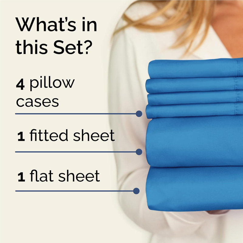 6 Piece Sheet Set, Soft Cooling Bed Sheets, Breathable & Wrinkle Free, Hotel Luxury Bedding, Denim Blue