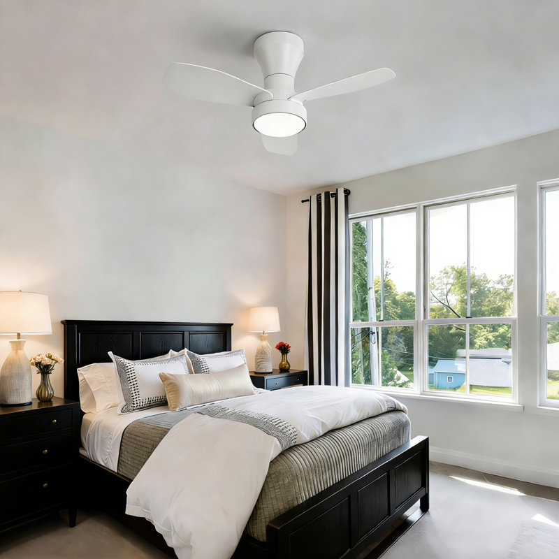 LED Ceiling Fan Light With Remote, Compact Fan, White