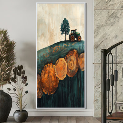 Dreydan Barn With Tractor Landscape On A Top Of Brown VI - Farm Wall Art for Living Room