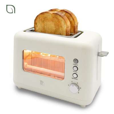 Grille-pain à 2 tranches avec fenêtre Willow Kitchen - parfait pour les bagels grillés, conception compacte, plateau à miettes - Blanc