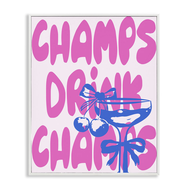 Giclée de champagne Champs Drink, conçue par House of Lulu, H 14 po x l 11 po, Estampe numérique encadrée blanc bord de mer