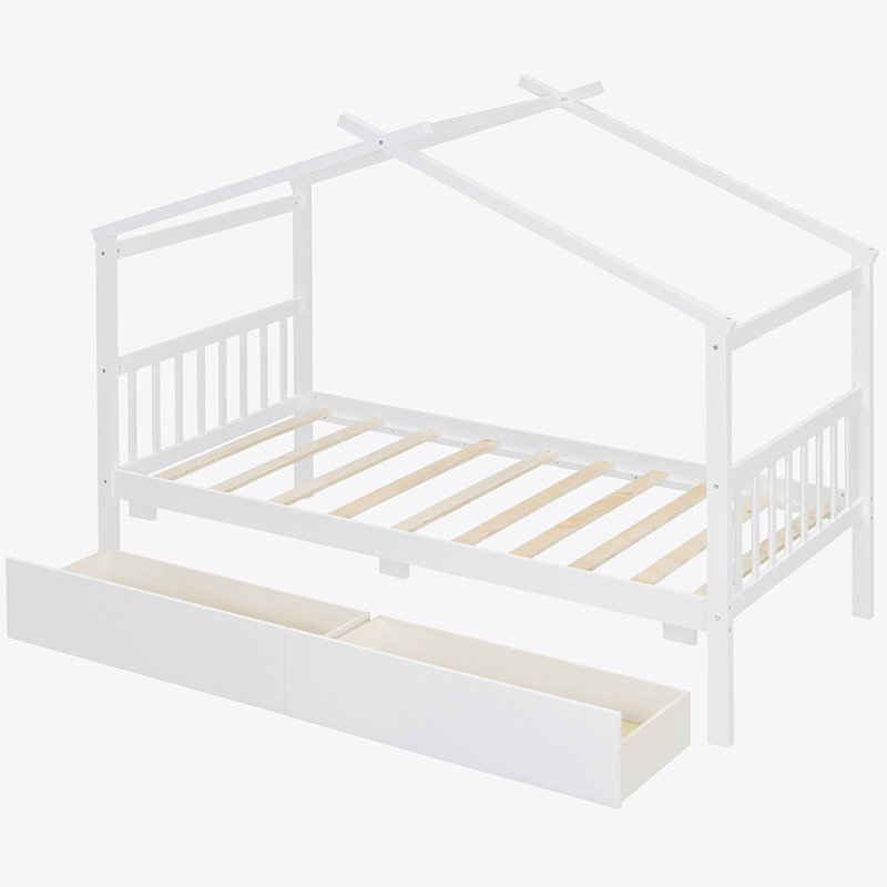 Lit en bois avec tiroirs, Lit simple, White