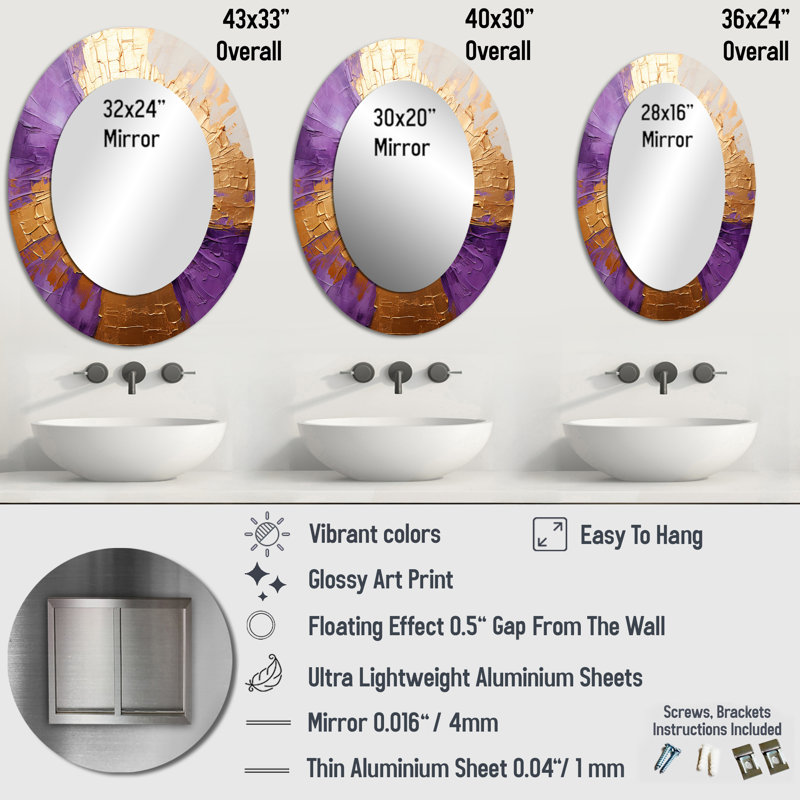Gold And Purple Lunar Vector I - Beige Oval Wall Mirror Decor, 36" x 24"