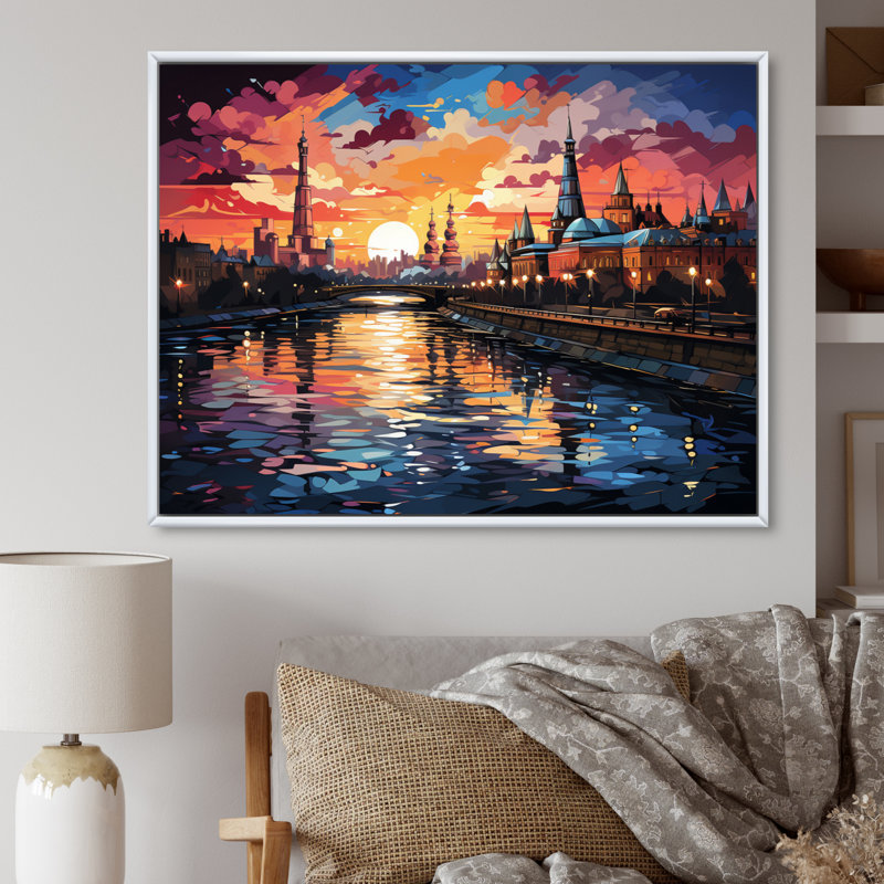 "Colorful Colorful City Moscow Popart", reproduction d'art sur toile, H 24 po x l 32 po x P 1 po, Cadre flottant blanc