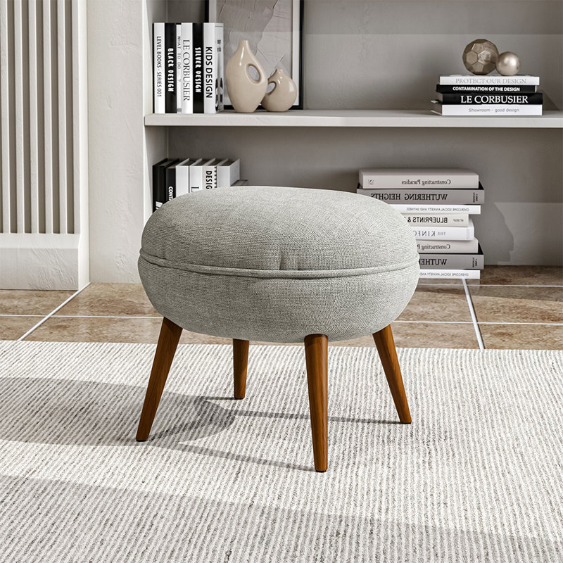 Flemming 54cm Wide Oval Solid Colour Footstool Ottoman, Beige
