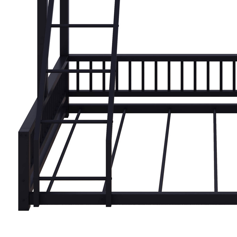 Twin XL Over Queen Floor Bunk Bed, Metal Bunk Bed Frame With Ladder & Guardrails, Detachable Bunk Beds For Kids, Black