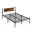 Structure de très grand lit avec tête de lit décorée à panneau de bois noir, structure durable, fonctionnement silencieux, grand espace de rangement, assemblage facile, compatible avec tous les types de matelas avec tête de lit
