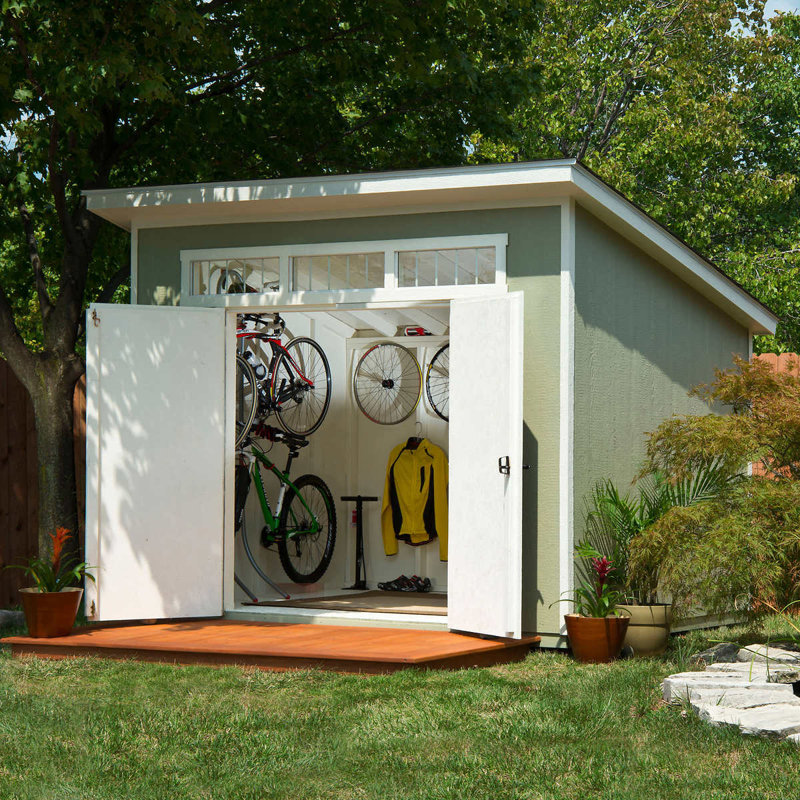 Olympia 10x7.5 Beige Wood Storage Shed with Double Doors