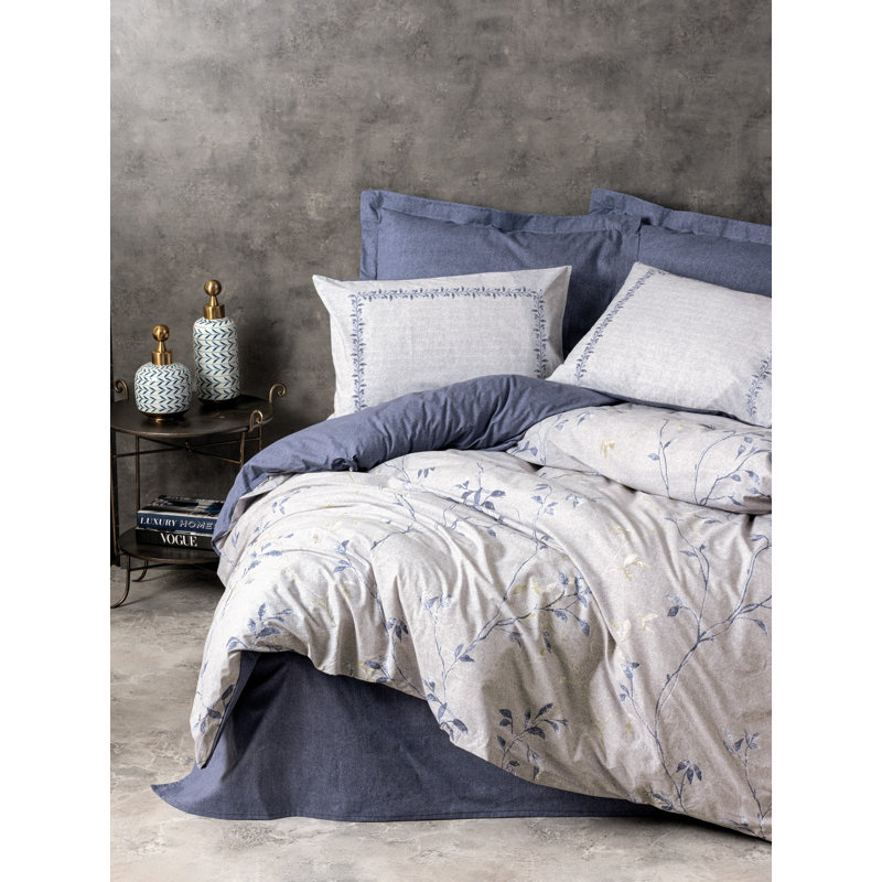 100% Cotton Ranforce Quilt Cover Set, Dark Blue & Light Grey | Duvet Cover 53.1 x 78.7 inches & Pillowcase 31.5 x 31.5 inches | Machine Washable at 104°F, 145 Thread Count, Button & Envelope Closure | Soft & Durable Bedding