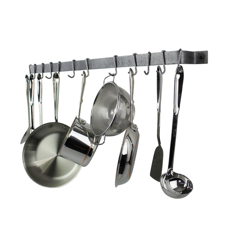 Handcrafted Easy Wall Mounted Pot Rack, 3" H x 36" W x 3" D, Stainless Steel