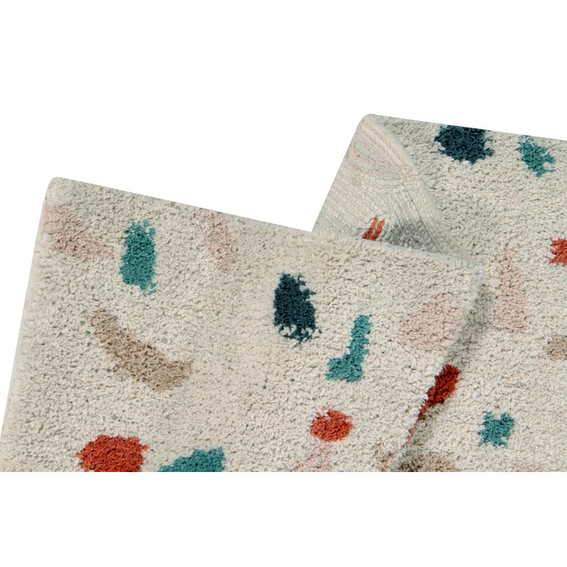 Terrazzo Cotton Abstract Area Rug in White/Red/Blue/Beige