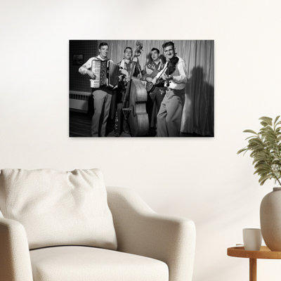 1950S Four-Piece Country & Western Band With Fiddle Accordion Guitar & Standup Bass Performing Looking At Camera Contemporary Wall Art