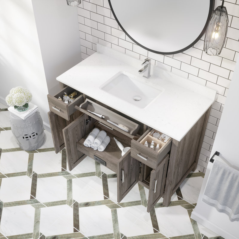 Domel 48" W x 22" D x 34.75" H Single Bathroom Vanity with Power Bar and Drawer Organizer, Grey