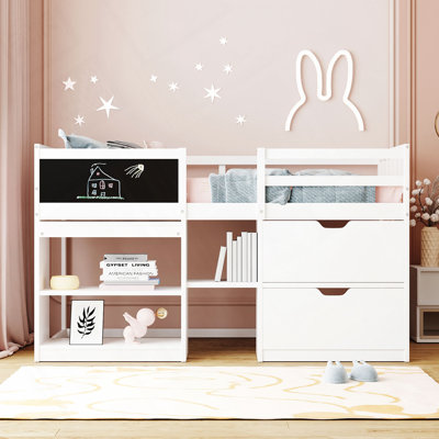 Bed with Rolling Desk, Shelf and Drawers