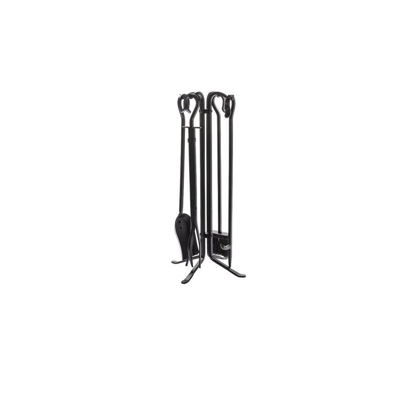 5 pc black fireplace toolset with crook handles