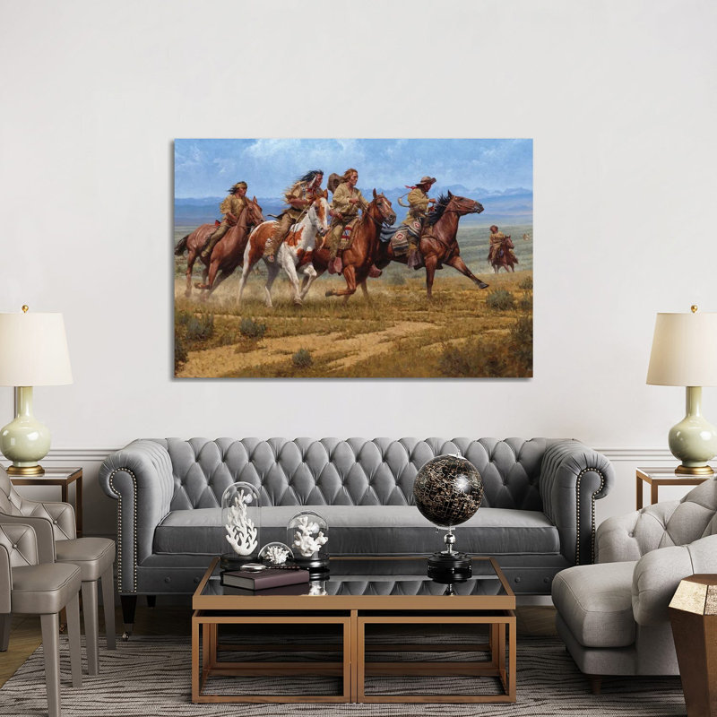 «The Race At Rendezvous» par Joe Velazquez - peinture sur toile tendue, H 40 po x l 60 po x 1,5 po