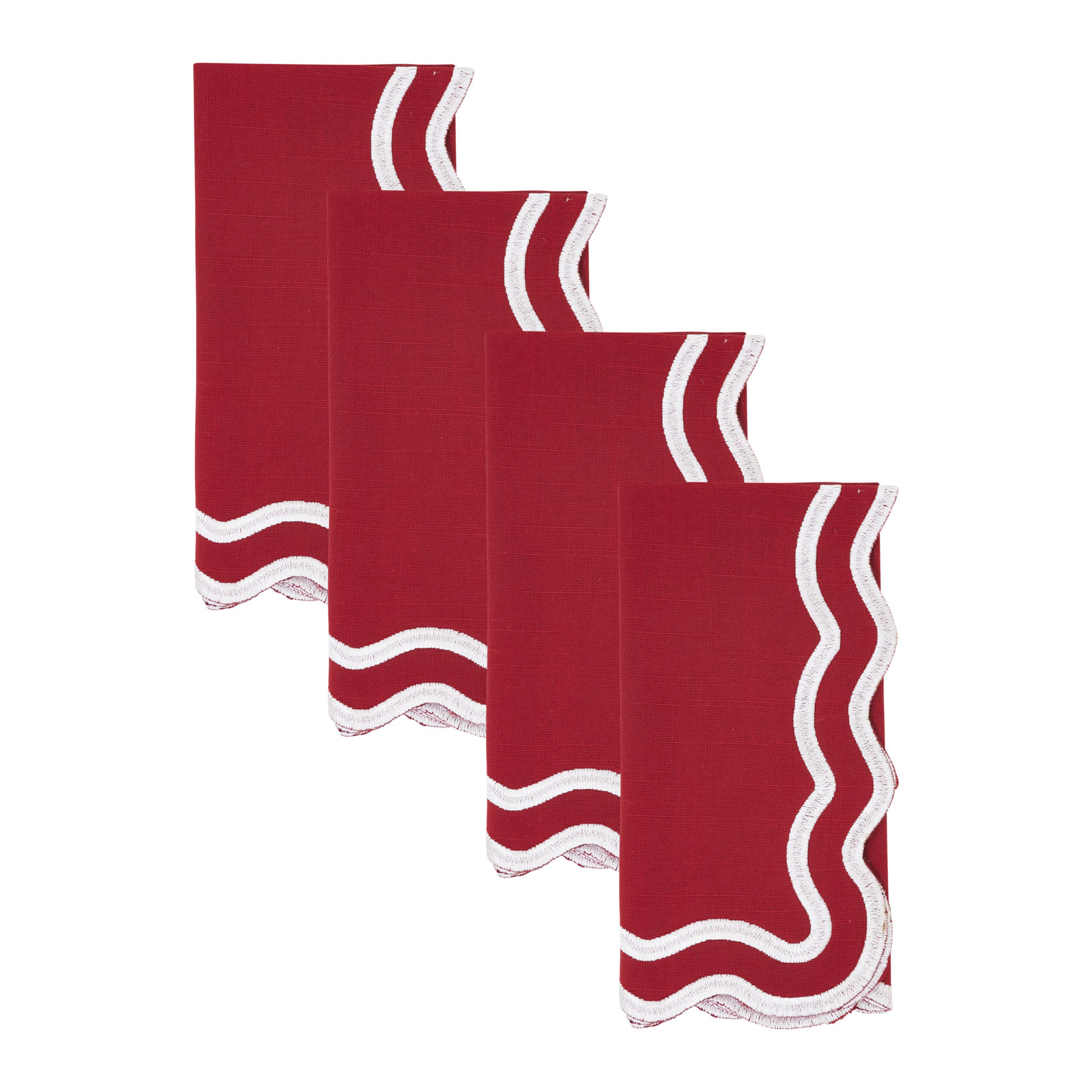 Scalloped Cotton Napkin, Red