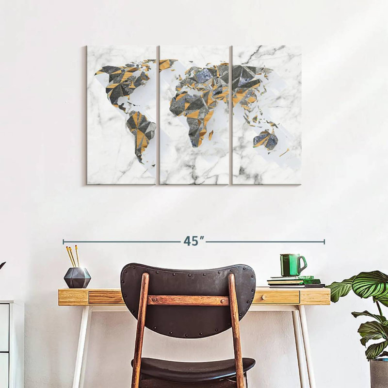 Carte du monde géo-marbre 3 pièces, H 38 po x l 24 po x P 1,25 po
