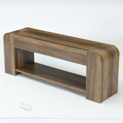 63" Rustic Open TV Stand with Lower Storage Shelf, Curved Edge Wood  Entertainment Center for Living Room