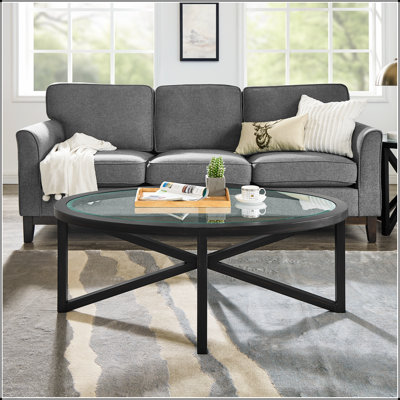 Modern Simple Glass Coffee Table With Tempered Glass Top And Solid Wood Base,  For Living Rooms And Terraces