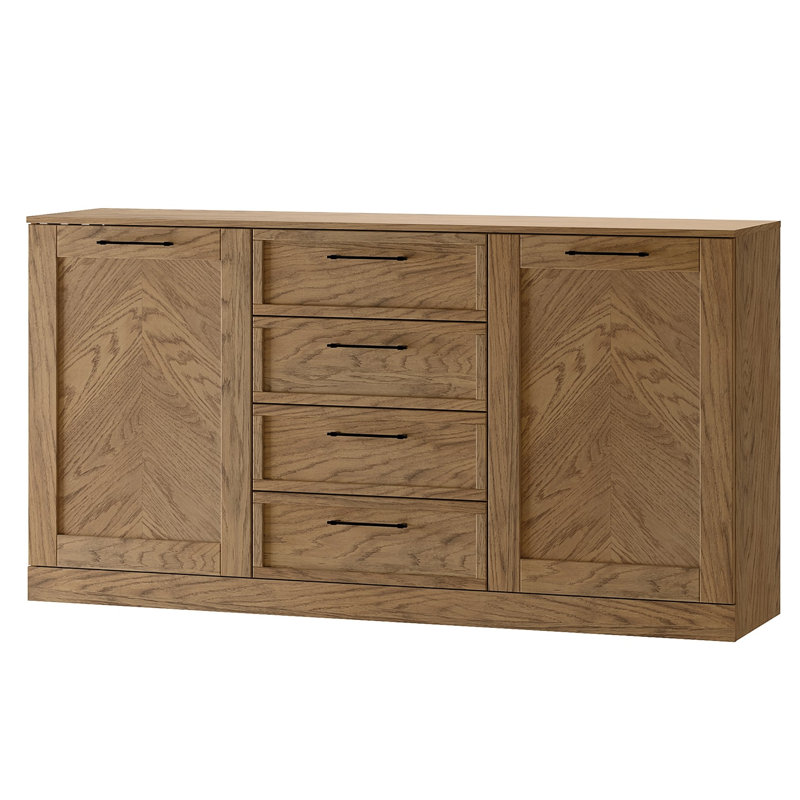 Stina Manufactured + Solid Oak Wood 2-Door 4-Drawer Sideboard