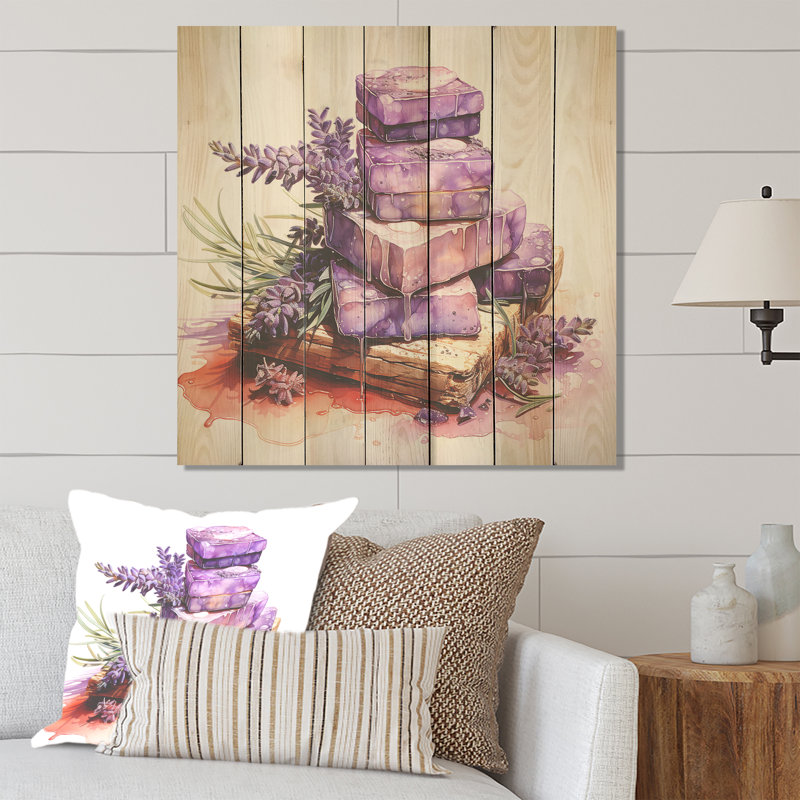 Mauve lavande Batjhroom II - lavande sur bois, H 30 po x l 30 po