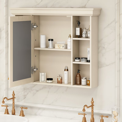 Luxury Bathroom Cabinet With Mirror - Adjustable Shelves Beige Cream 35'' X 28' Wall Mounted Ample Space