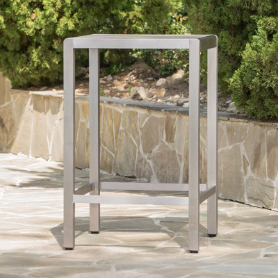 43" Outdoor Aluminum Frame Bar Table With Glass Table Top