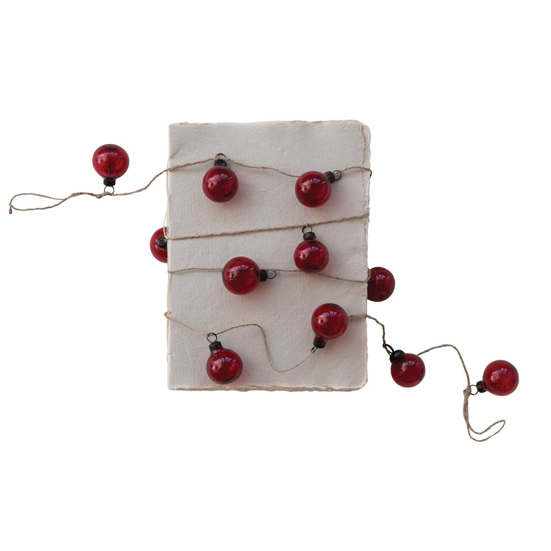 Red Hand-Blown Glass Ball Garland with Jute and Iron Detail