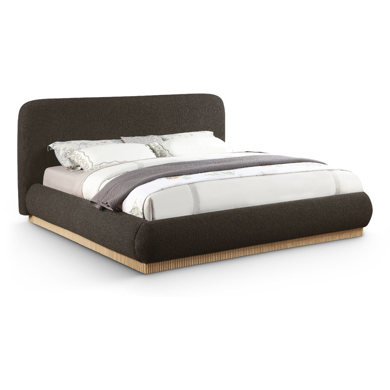 Rigby Upholstered Platform Bed, King, Brown Boucle Fabric