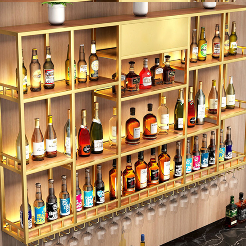 Multi-tier Iron Wall Mounted Wine Rack, Gold, 47.2" H x 70.8" W x 7.8" D