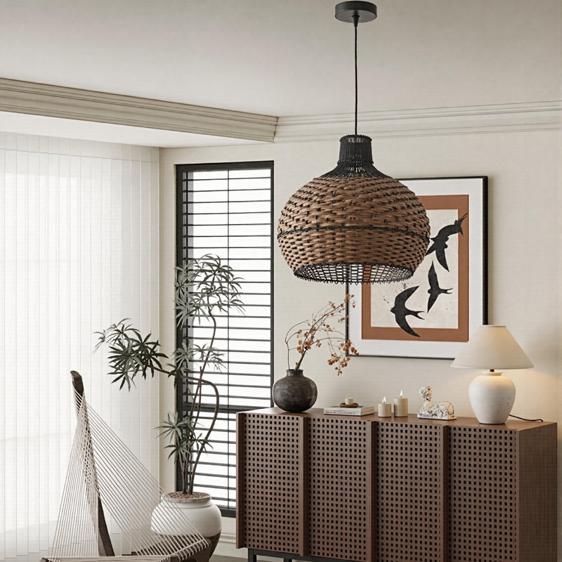 Brand 1 - Light Brown/Black Dome Pendant, 23.62" H x 23.62" W x 23.62D