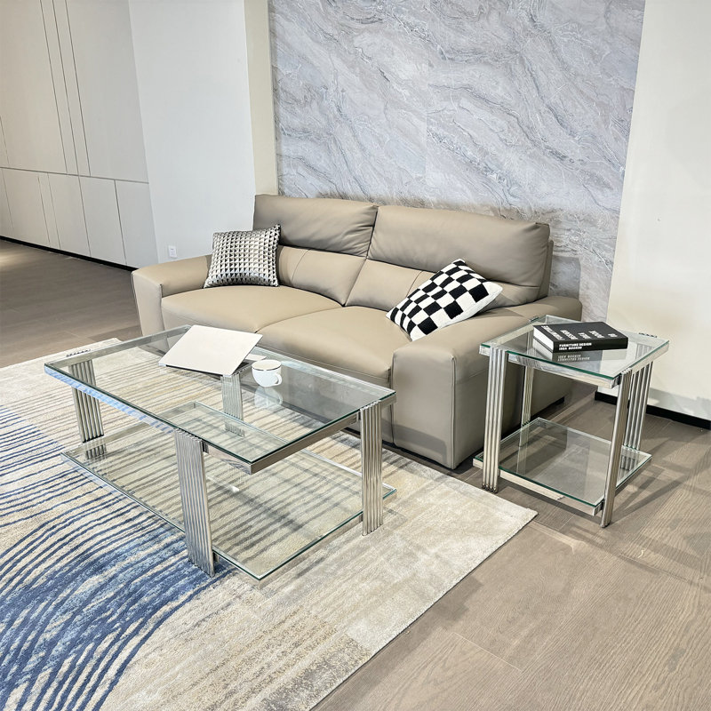 Clate Glass Top Coffee Table, Clear, Silver