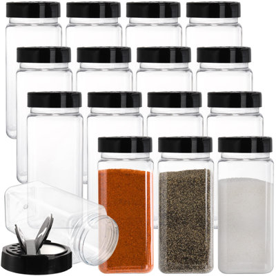 16 Pack 20 Fl Oz Plastic Spice Jars With Shaker/Pourer Lids, Square Large Empty Seasoning Containers Clear Spice Bottles For Dry Food, Condiments, Herbs, Powders