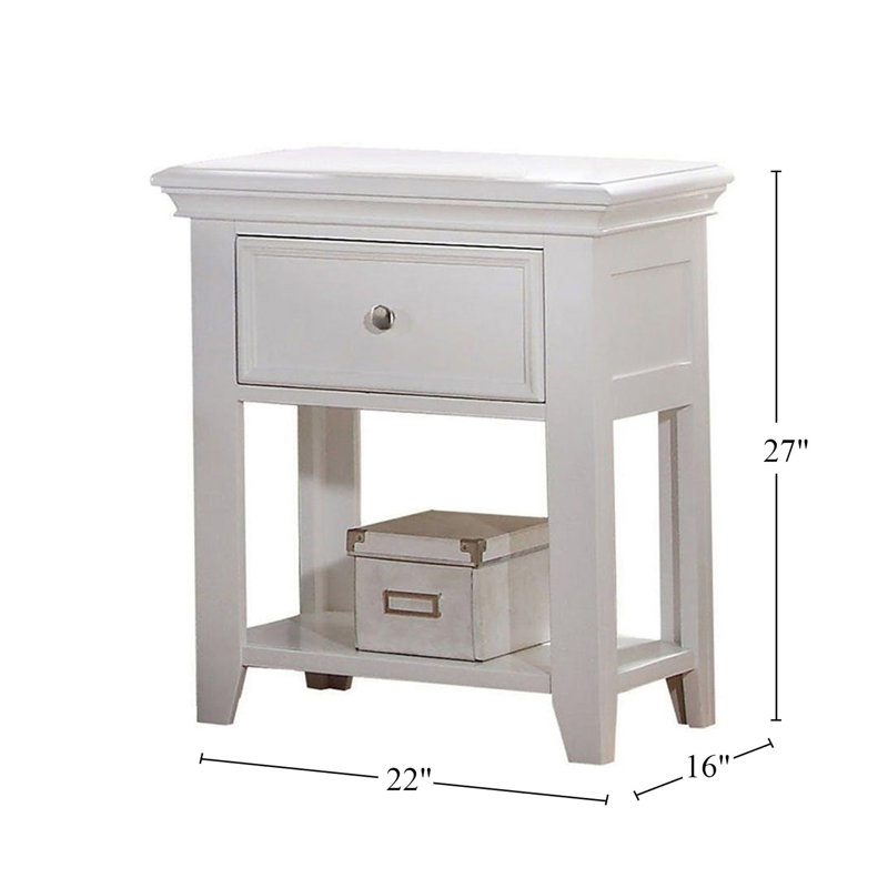 1 Drawer And Open Bottom Shelf Wooden Nightstand In White Finish