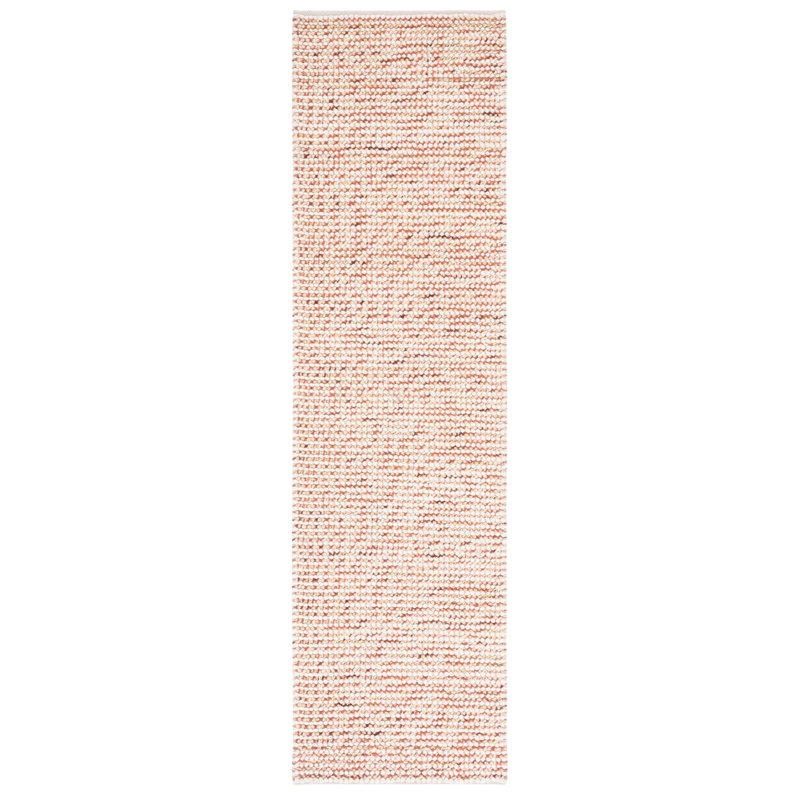 Ivory and Rust Hand-Woven Wool Runner Rug