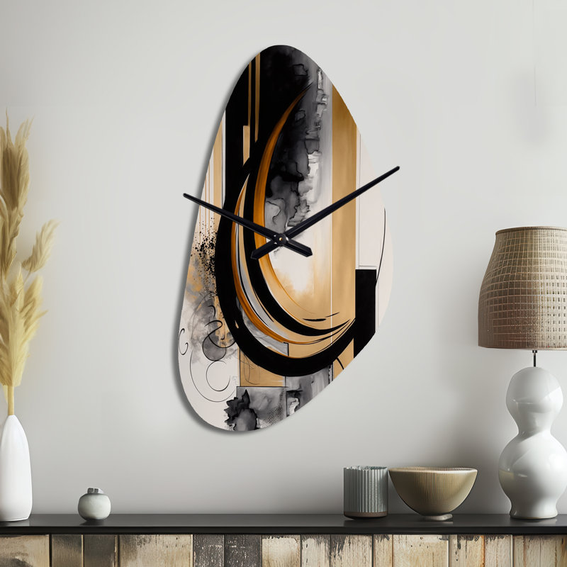 Gold Touch Art Deco II - grande horloge murale noire - forme unique, Grand