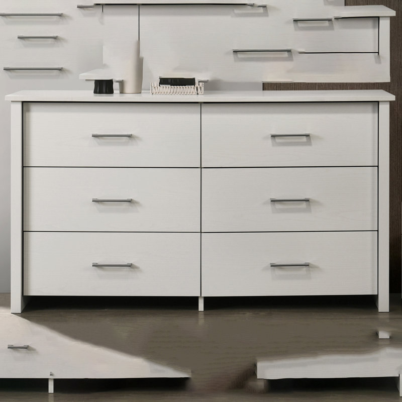 Commode à 6 tiroirs avec poignées noires Seraphiel, Blanc