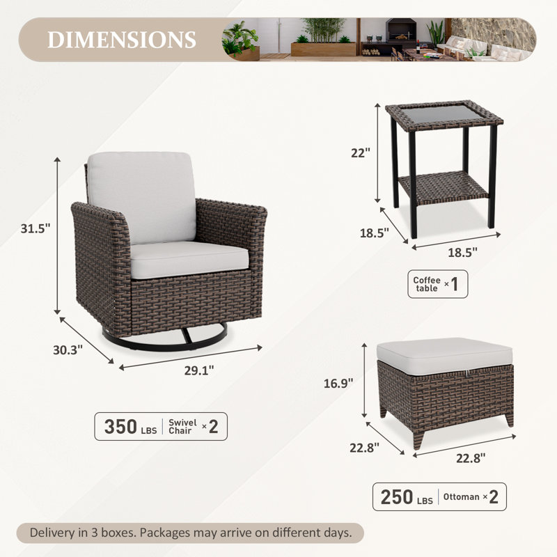 5-Piece Beige Cushioned Brown Wicker Outdoor Conversation Set