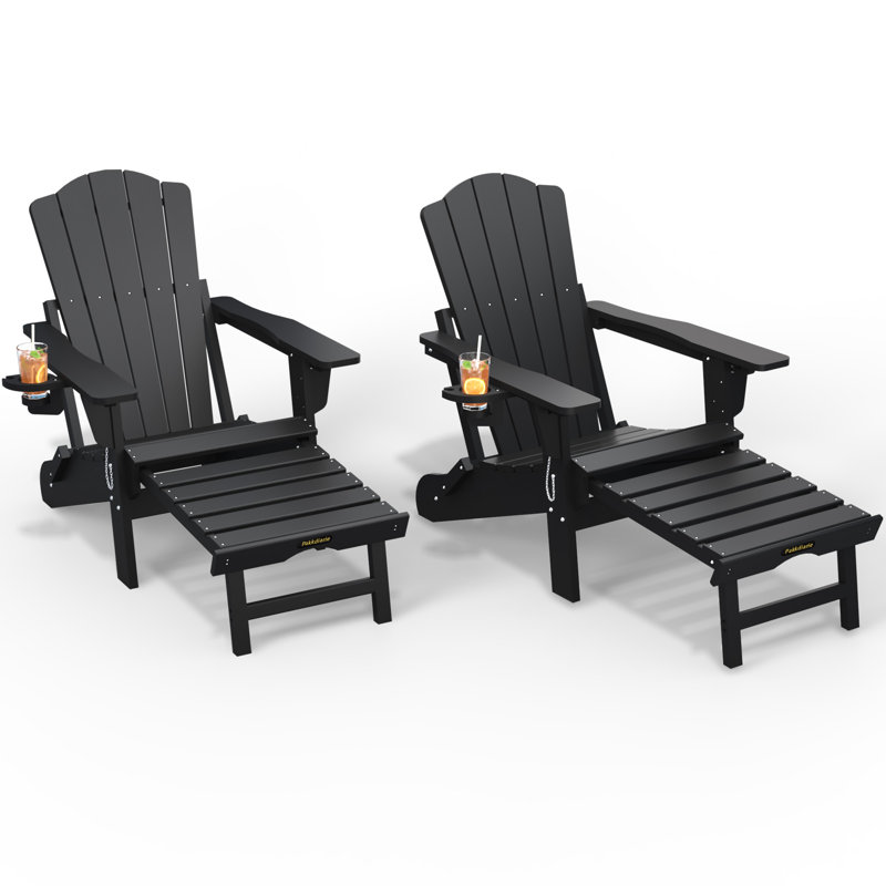 Pakkdiarie Folding Adirondack Chair with Cup Holder,HDPE Outdoor Chair with Comfort Ergonomic Seat for Patios,Lawn,Garden, Backyard Use