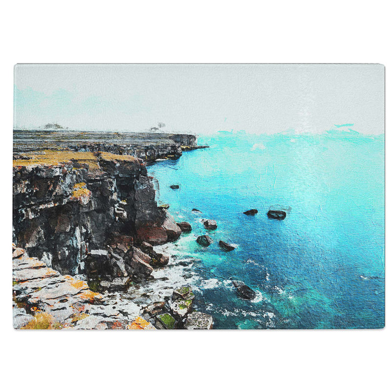 Tempered Glass Coastline View Chopping Board, 39 cm W x 28.5 cm L