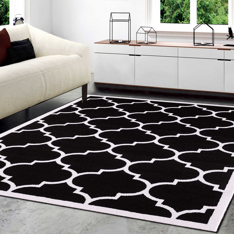 Tapis noir à motif géométrique tendance, Rectangle 6 pi 6 po x 9 pi 6 po