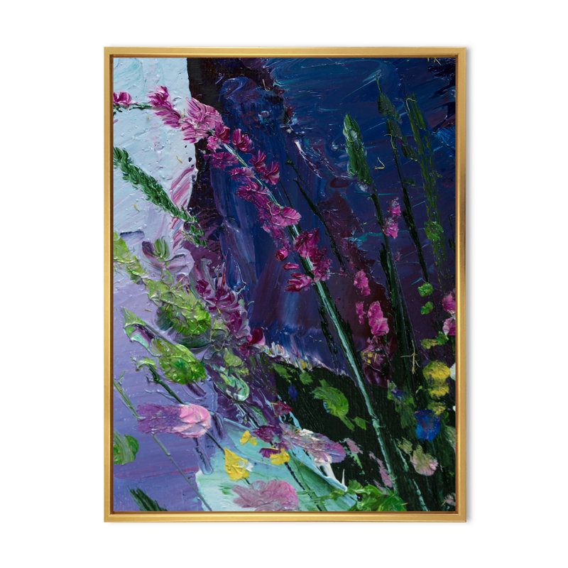 Décoration murale abstraite mauve et verte II - Toile traditionnelle, H 12 po x l 8 po x P 1 po, Cadre flottant doré