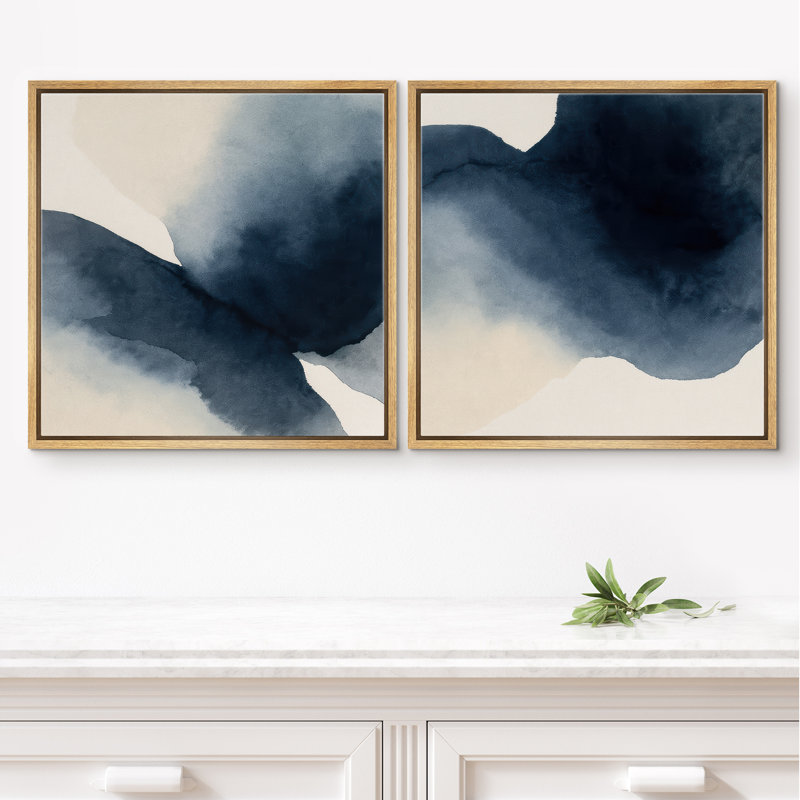 2 pièces, reproduction d'art sur toile encadrée pour une décoration moderne, H 16 po x l 16 po, Cadre flottant blanc